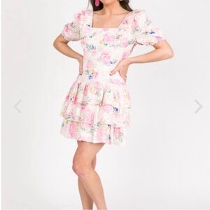 Adelyn Rae Kerry Pink Floral Eyelet Dress Large